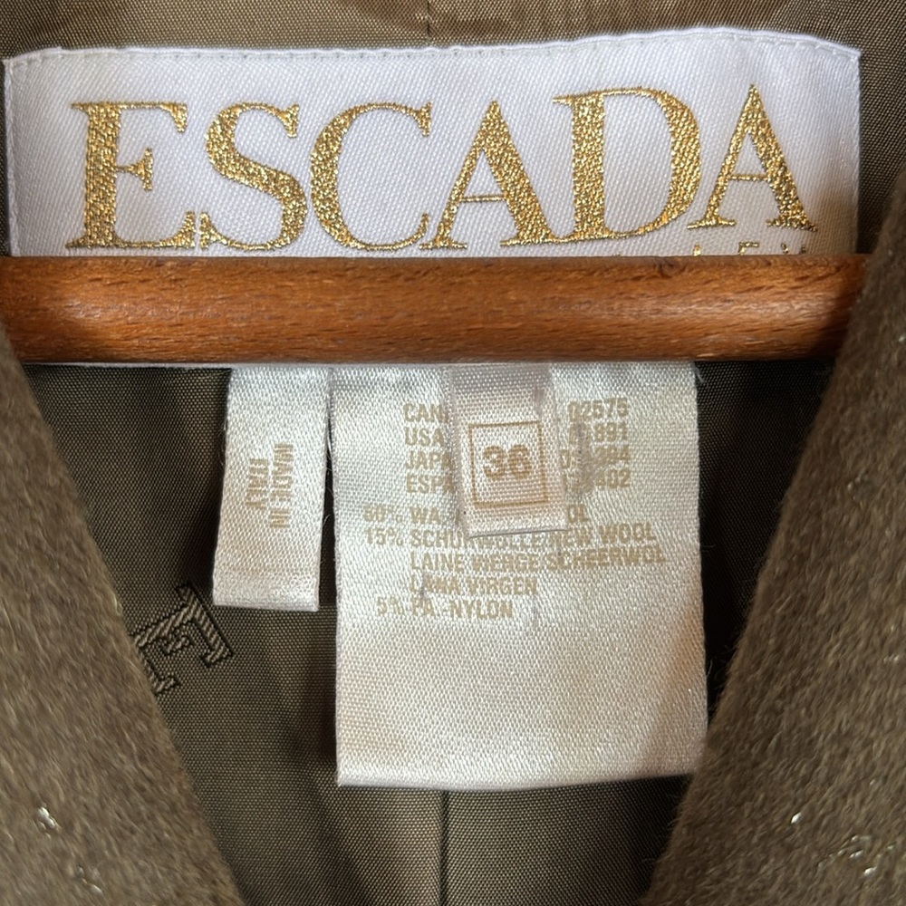 Escada Margaretha Ley Olive Green Military Cashmere Blazer sz 36 Gold Buttons - Picture 2 of 11